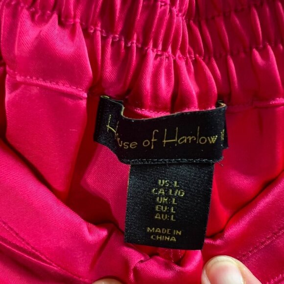 House of Harlow Satin SET Sm Top Lg pants High Elastic Waist Pink Barbiecore NWT - Picture 16 of 16